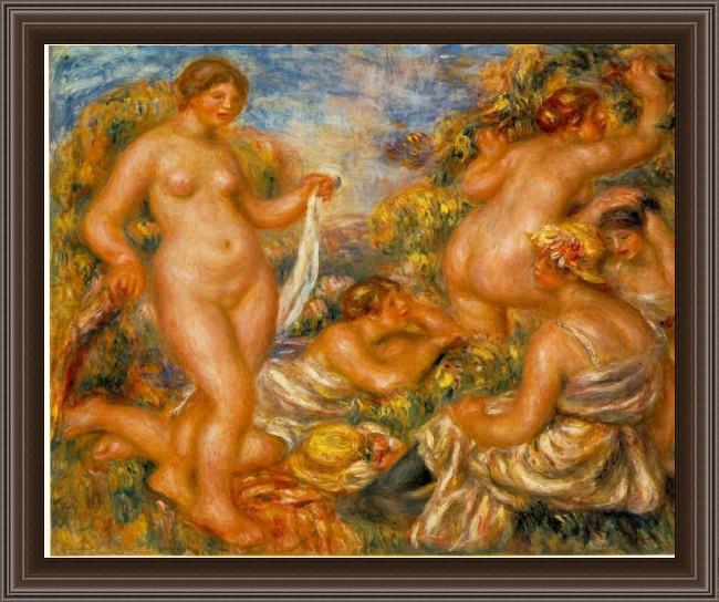 Framed Pierre Auguste Renoir les baigneuses painting