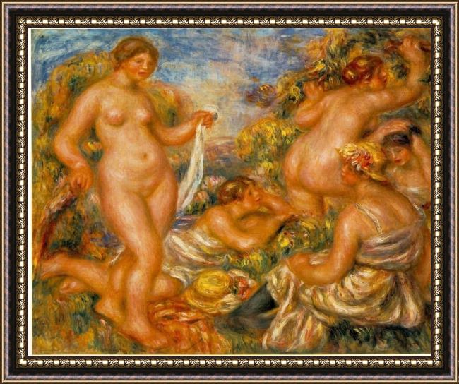 Framed Pierre Auguste Renoir les baigneuses painting