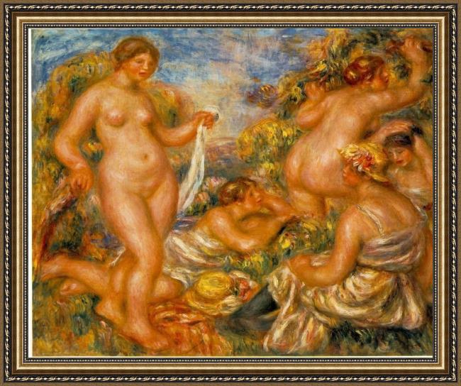 Framed Pierre Auguste Renoir les baigneuses painting