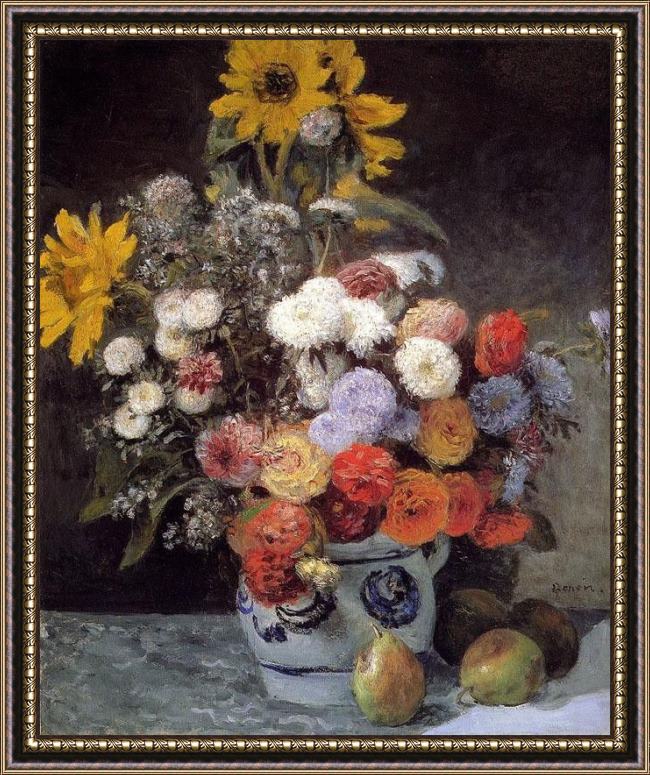 Framed Pierre Auguste Renoir mixed flowers in an earthware pot painting