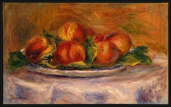 Framed Pierre Auguste Renoir peaches on a plate painting