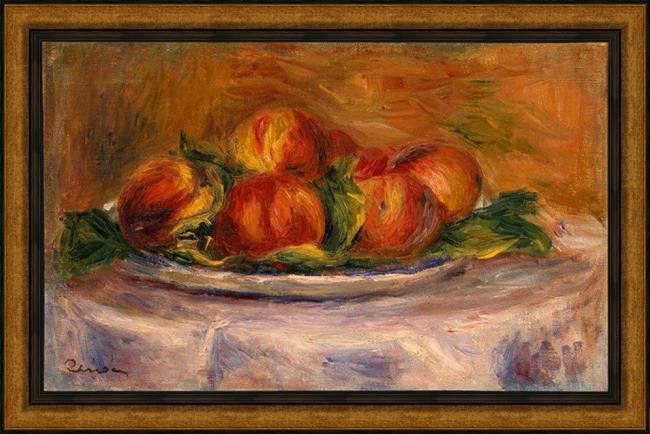 Framed Pierre Auguste Renoir peaches on a plate painting