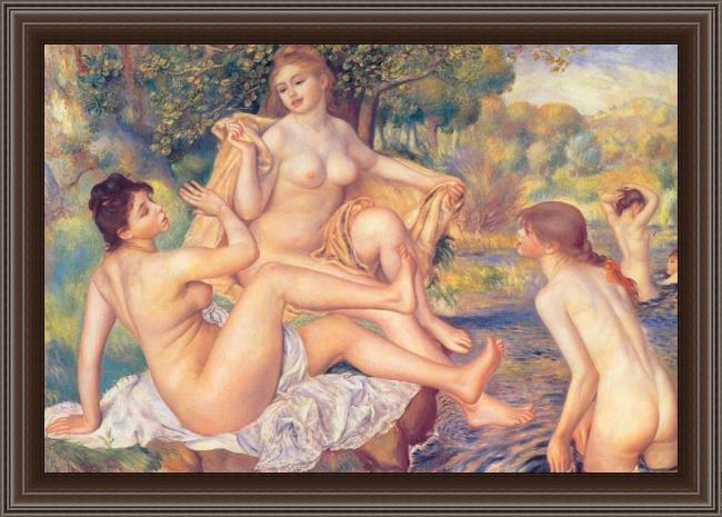 Framed Pierre Auguste Renoir the large bathers painting