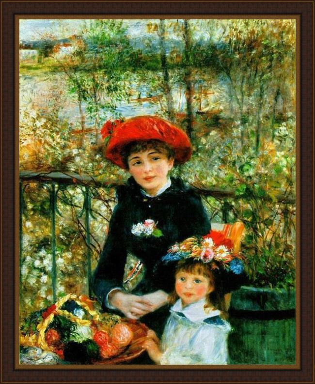 Framed Pierre Auguste Renoir two sisters on the terrace painting
