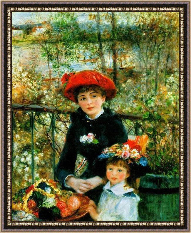 Framed Pierre Auguste Renoir two sisters on the terrace painting