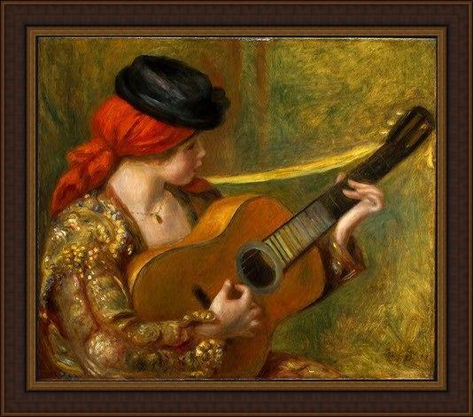 Framed Pierre Auguste Renoir young spanish woman with a guitar painting