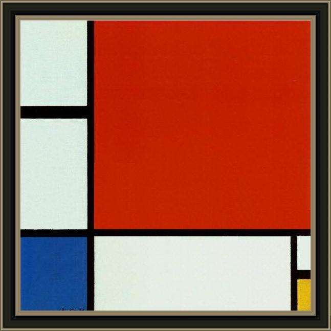 Framed Piet Mondrian composition with red blue yellow 2 painting