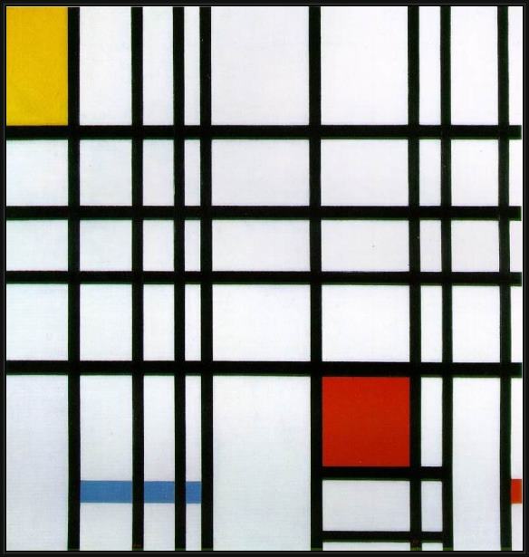 Framed Piet Mondrian composition with yellow blue and red painting