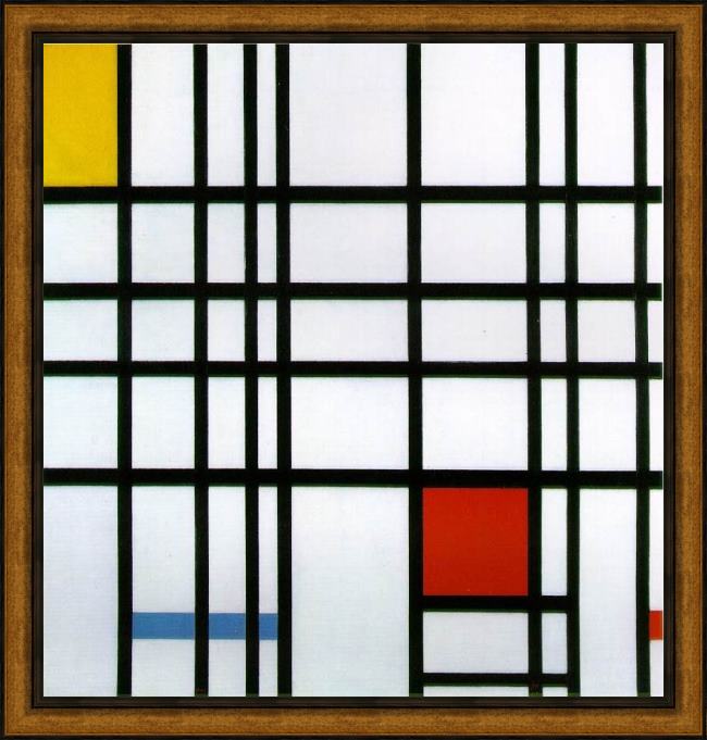 Framed Piet Mondrian composition with yellow blue and red painting