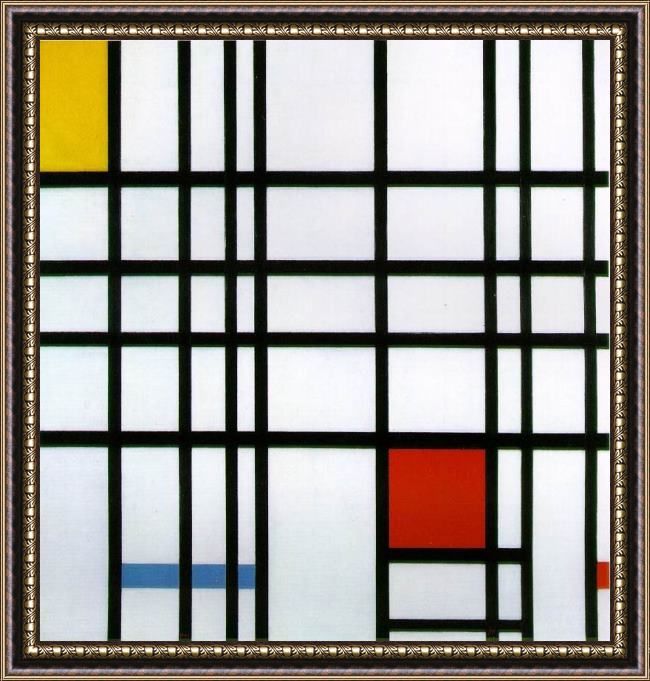 Framed Piet Mondrian composition with yellow blue and red painting