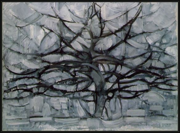 Framed Piet Mondrian gray tree painting