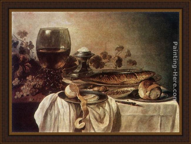 Framed Pieter Claesz breakfast piece painting