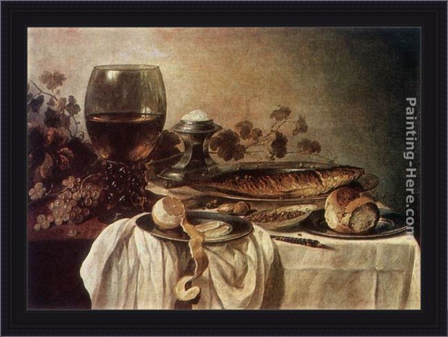 Framed Pieter Claesz breakfast piece painting