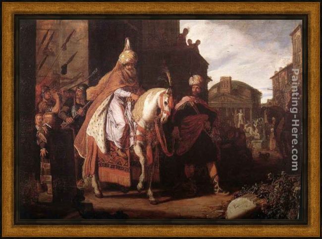 Framed Pieter Lastman the triumph of mordecai painting