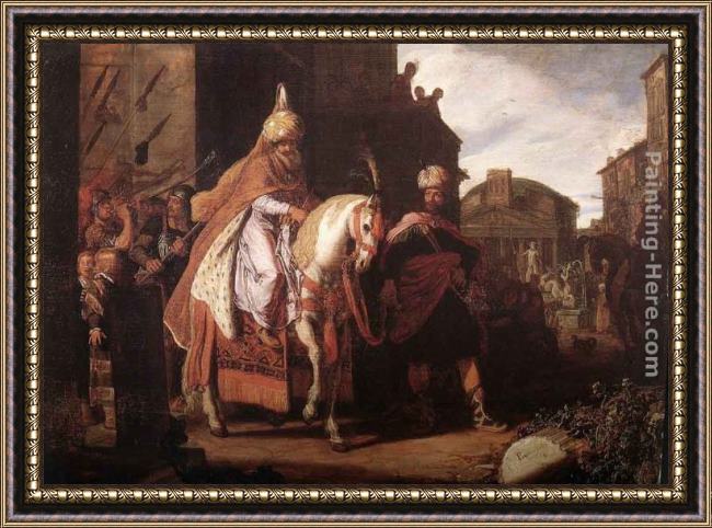 Framed Pieter Lastman the triumph of mordecai painting
