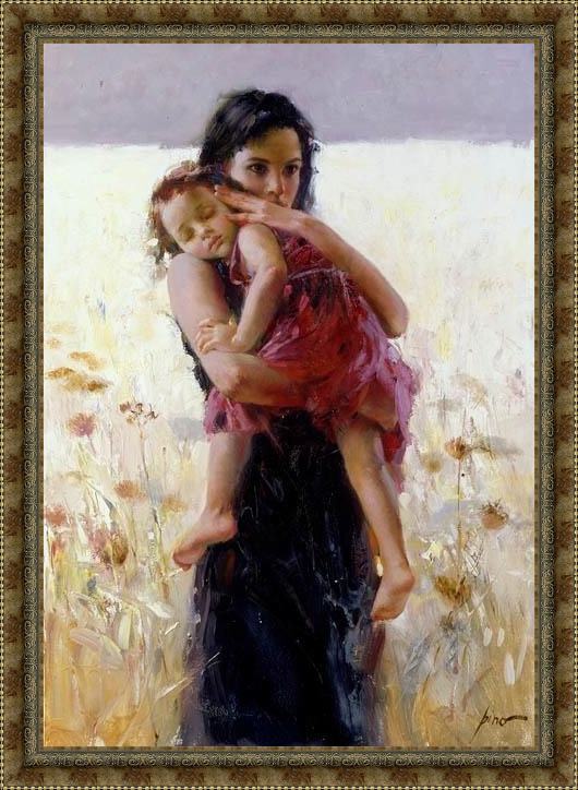 Framed Pino maternal instinct painting