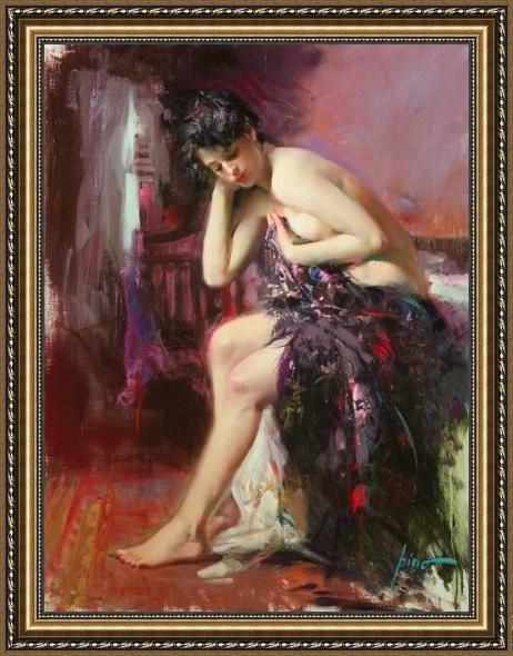 Framed Pino woman reclining painting