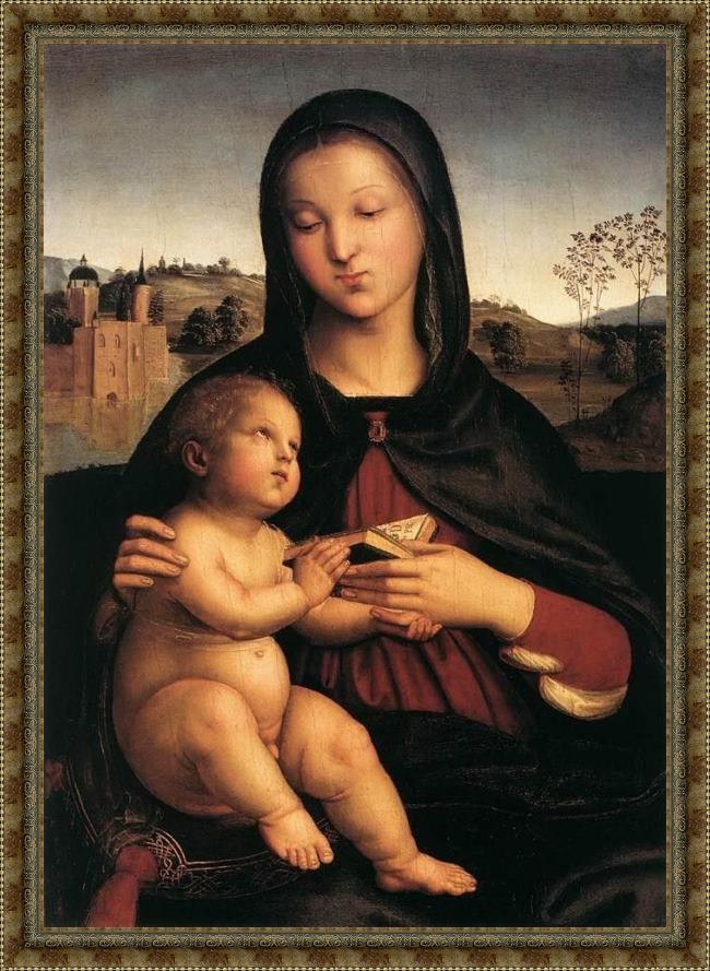 Framed Raphael madonna and child with book painting