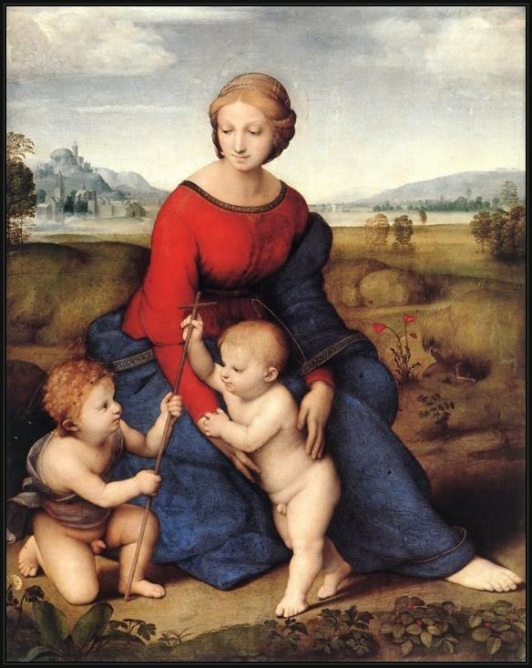 Framed Raphael madonna of belvedere painting