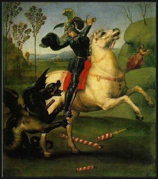 Framed Raphael saint george and the dragon painting