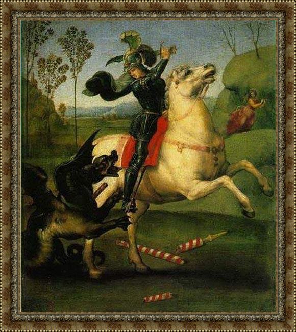 Framed Raphael saint george and the dragon painting