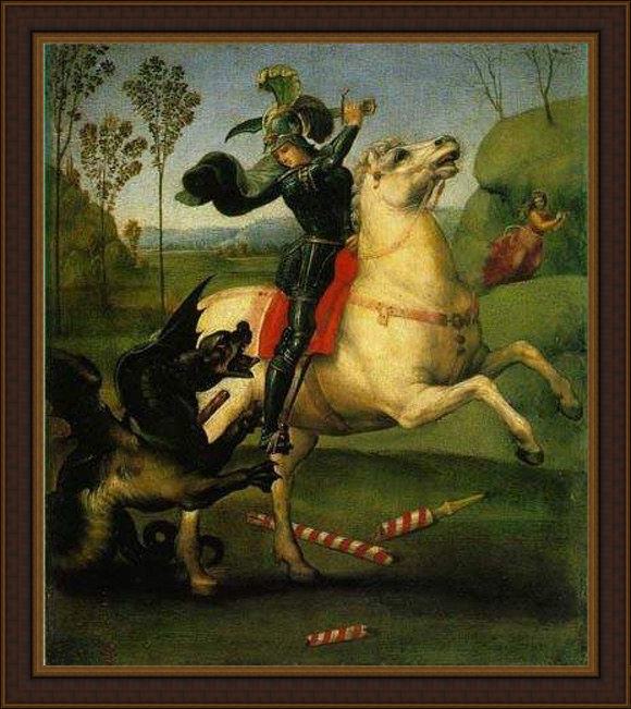 Framed Raphael saint george and the dragon painting