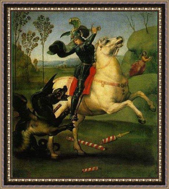 Framed Raphael saint george and the dragon painting