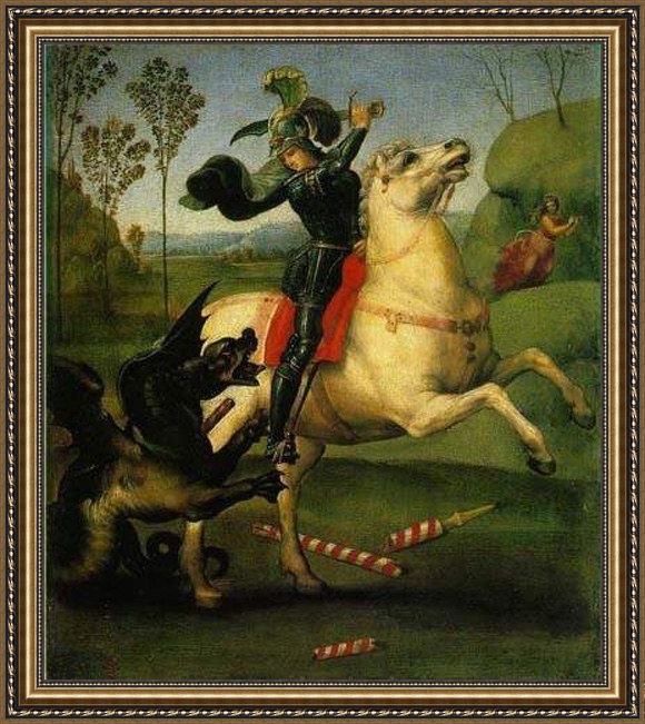 Framed Raphael saint george and the dragon painting