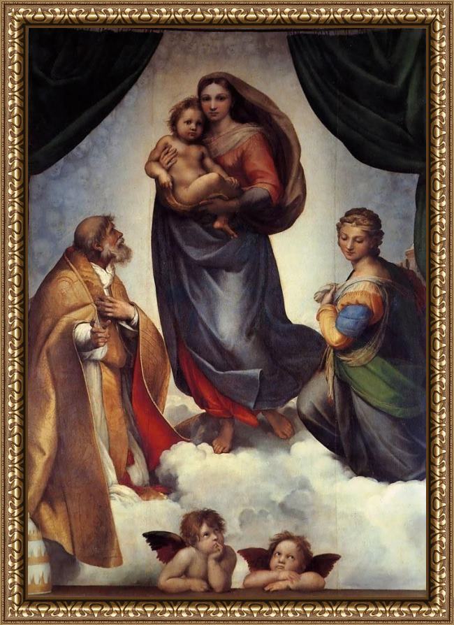 Framed Raphael the sistine madonna painting