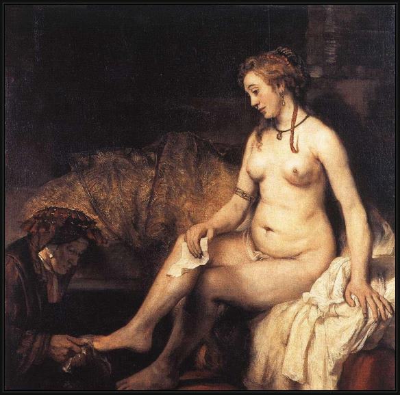 Framed Rembrandt bathsheba at her bath painting