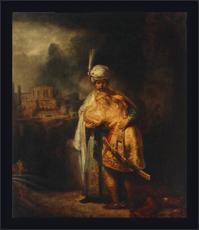 Framed Rembrandt biblical scene painting
