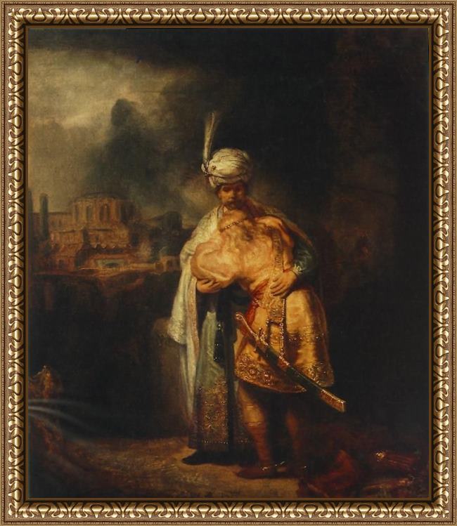 Framed Rembrandt biblical scene painting