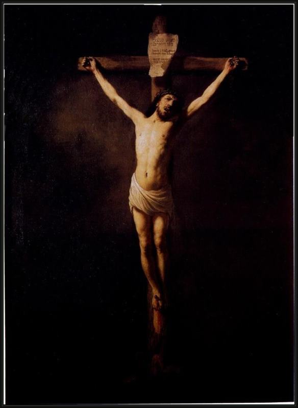Framed Rembrandt christ on the cross painting
