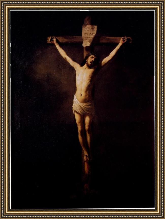 Framed Rembrandt christ on the cross painting