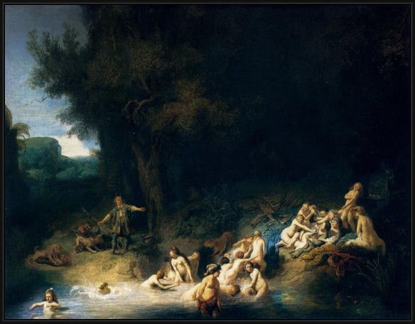 Framed Rembrandt diana bathing with the stories of actaeon and callisto painting
