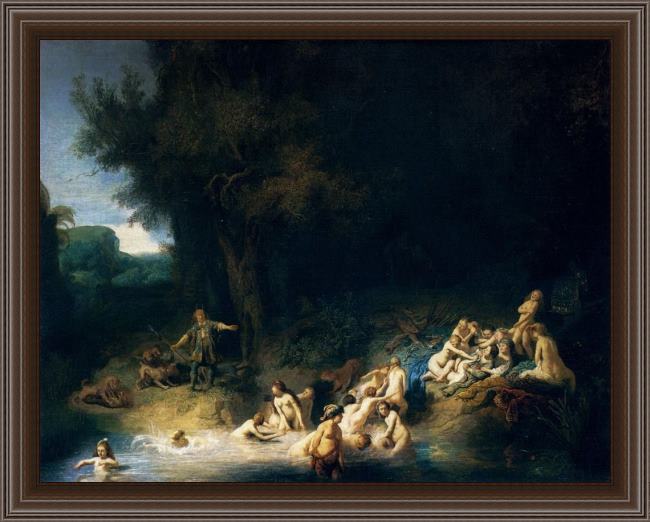 Framed Rembrandt diana bathing with the stories of actaeon and callisto painting