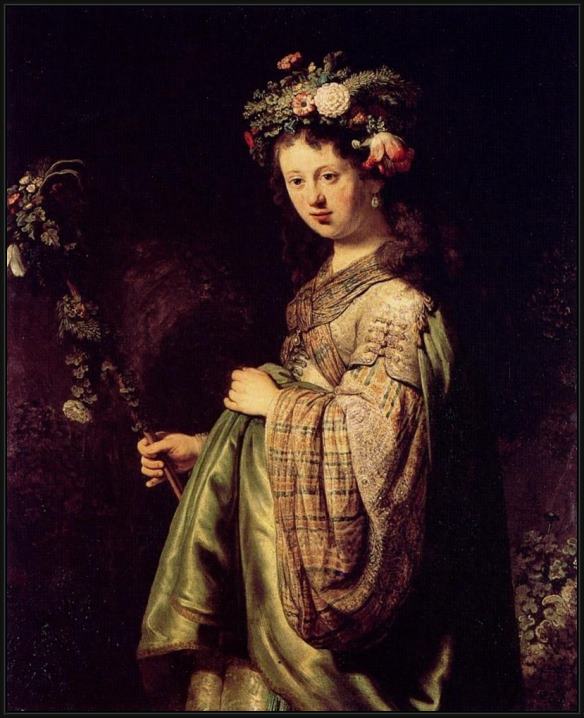 Framed Rembrandt saskia as flora painting