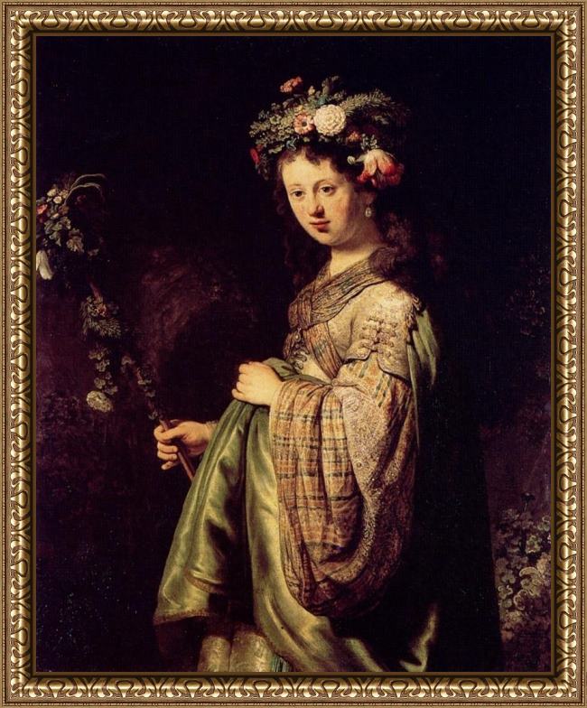 Framed Rembrandt saskia as flora painting