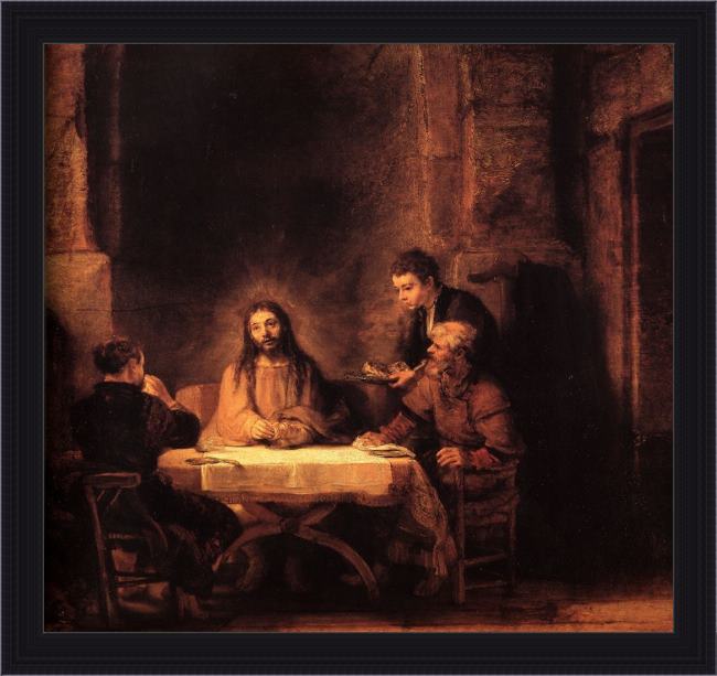 Framed Rembrandt supper at emmaus painting