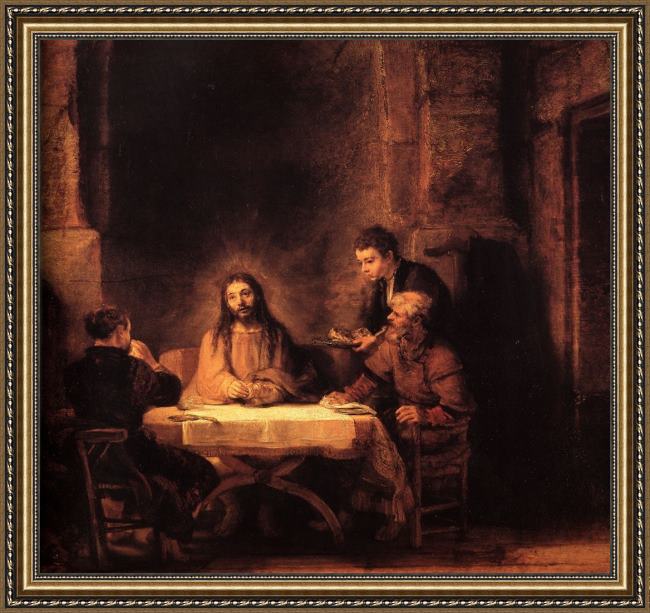 Framed Rembrandt supper at emmaus painting