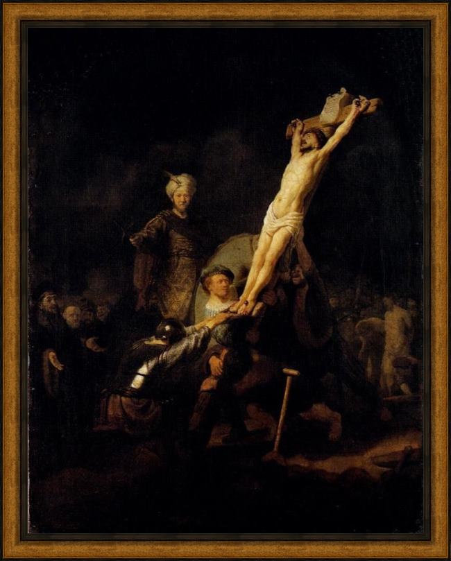 Framed Rembrandt the elevation of the cross painting