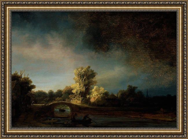 Framed Rembrandt the stone bridge painting