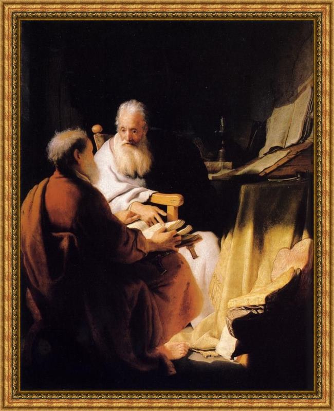 Framed Rembrandt two old men disputing painting