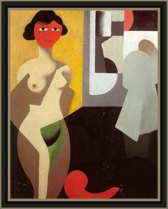 Framed Rene Magritte woman bathing painting