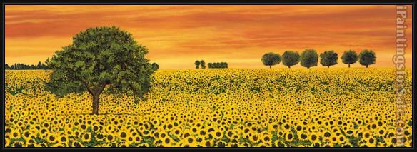 Framed Richard Leblanc field of sunflowers painting