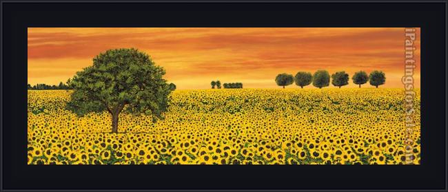 Framed Richard Leblanc field of sunflowers painting