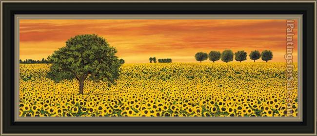 Framed Richard Leblanc field of sunflowers painting