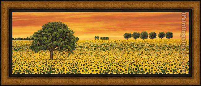 Framed Richard Leblanc field of sunflowers painting