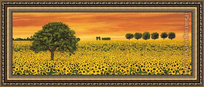 Framed Richard Leblanc field of sunflowers painting