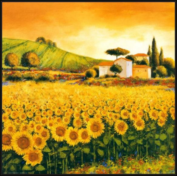 Framed Richard Leblanc valley of sunflowers painting